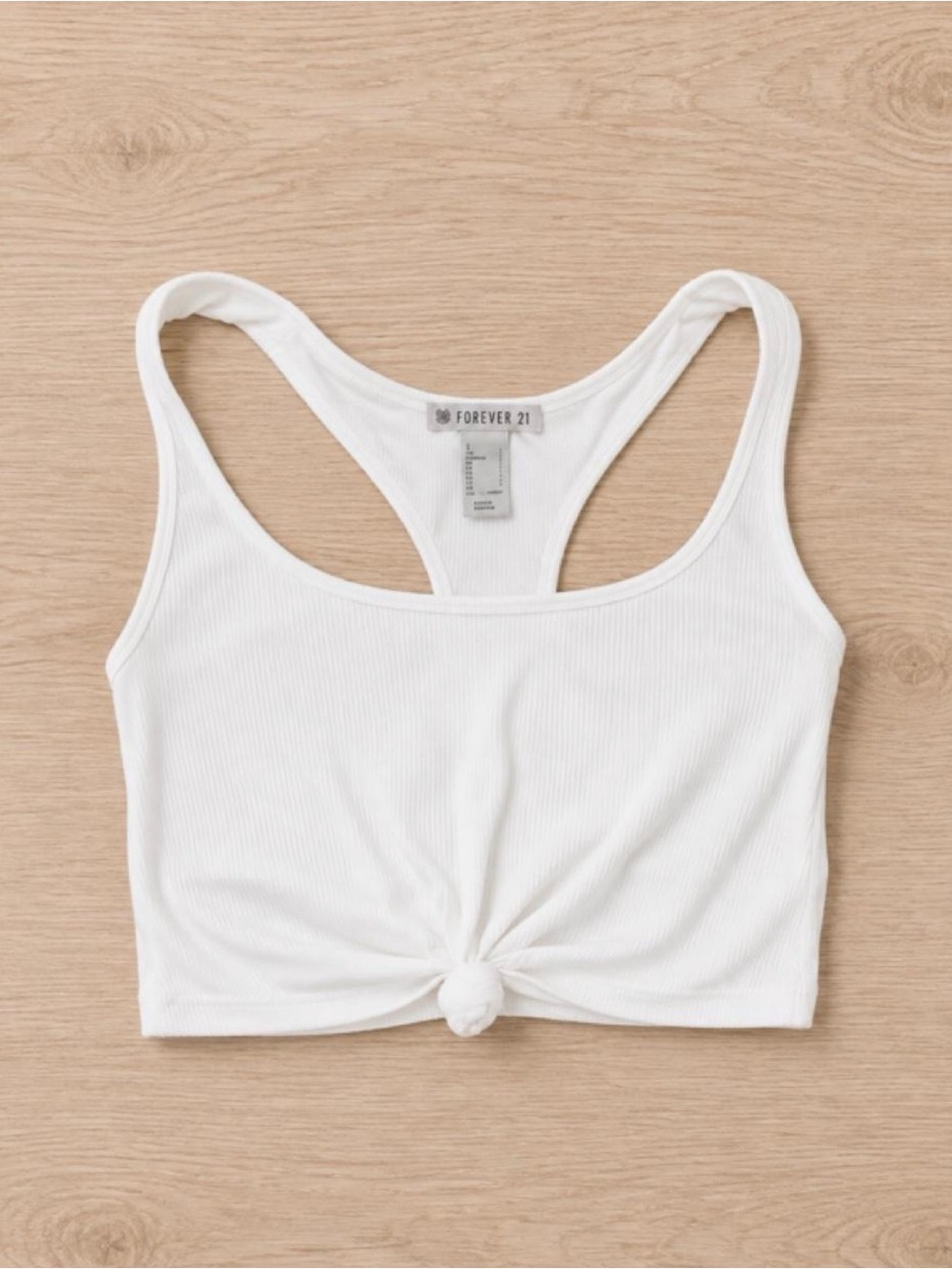 Forever 21 White Ribbed Knot Front Bandeau Tank